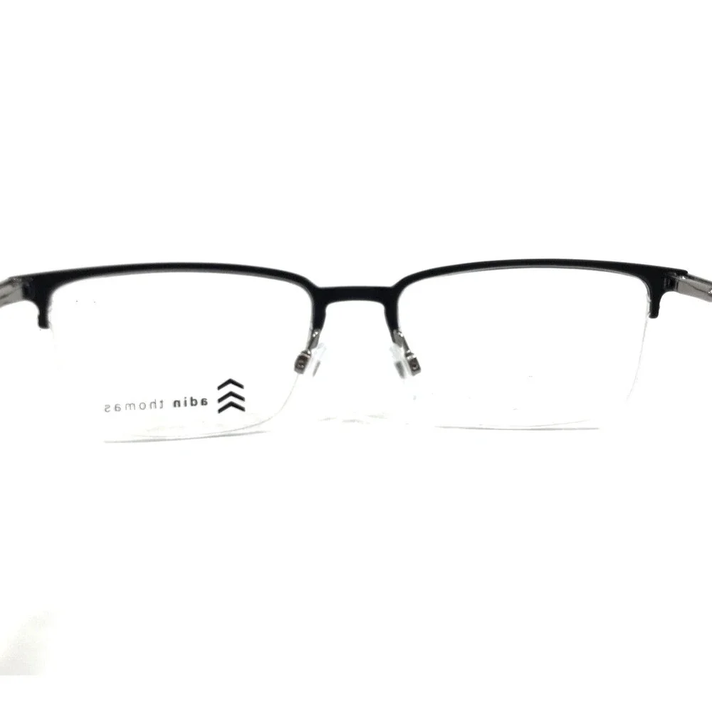 Adin Thomas Eyeglasses Frames AT-584 C2 Matte Black Silver Half Rim 54-18-145